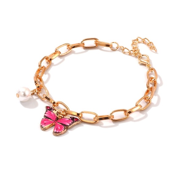 **ALICE* Gold x Pink Butterfly Chain Bracelet - Picture 1 of 3